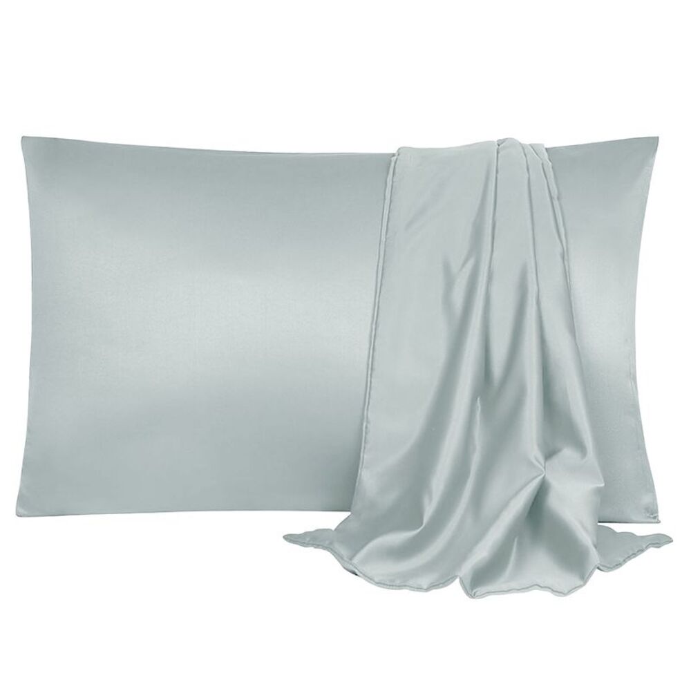 2pcs Silk Satin Pillowcase Soft Pillow Cases with Envelope Closure Light Gray